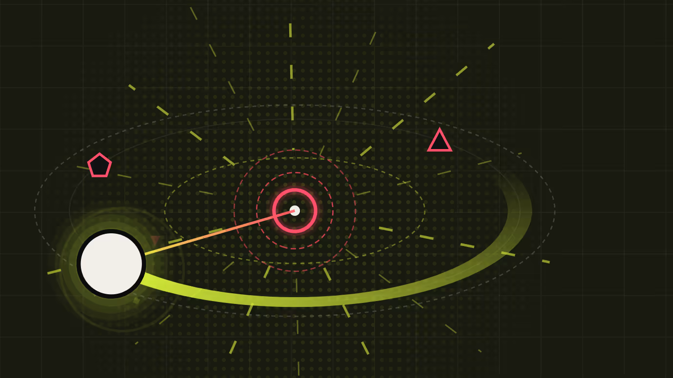 KINETICKK title screen: a white disc orbiting a pink target.